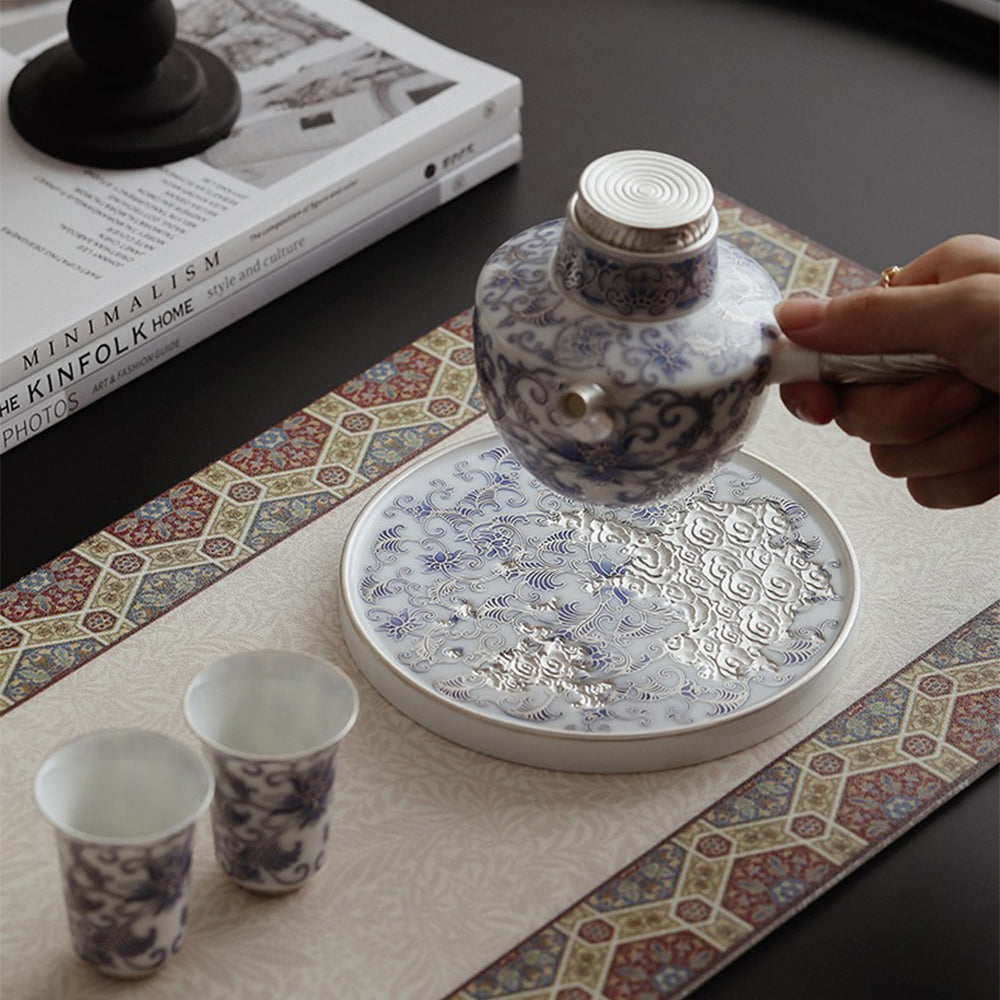 Blue And White Porcelain Teapot With Side Handle