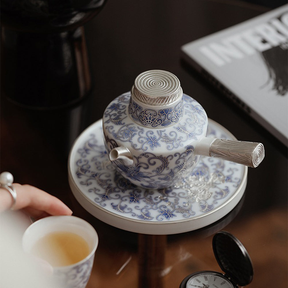 Blue And White Porcelain Teapot With Side Handle