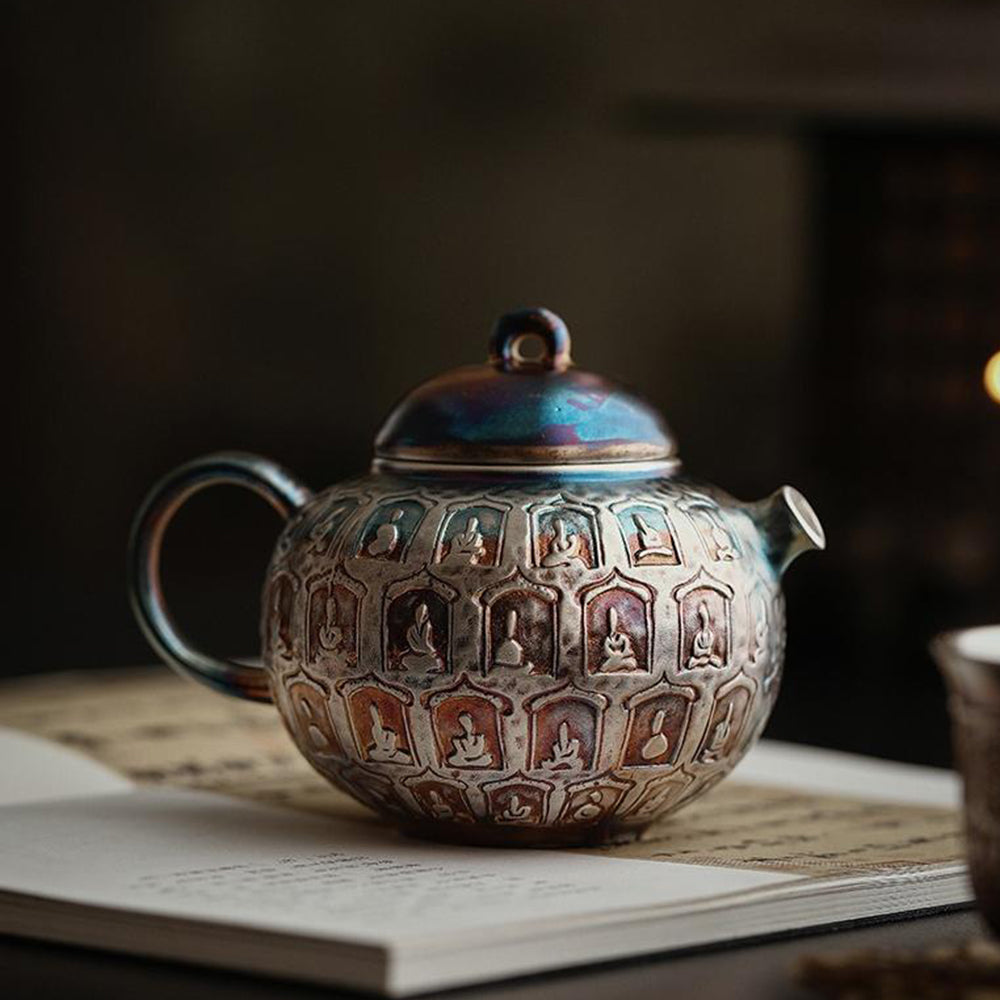 Colorful Silver-Plated Ceramic Buddhas Teapot