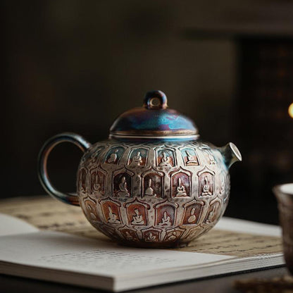 Colorful Silver-Plated Ceramic Buddhas Teapot