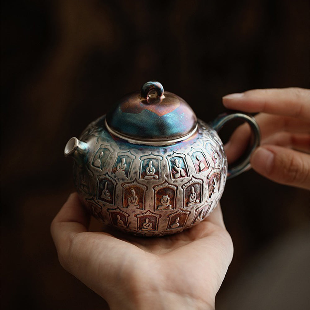 Colorful Silver-Plated Ceramic Buddhas Teapot