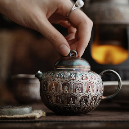 Colorful Silver-Plated Ceramic Buddhas Teapot