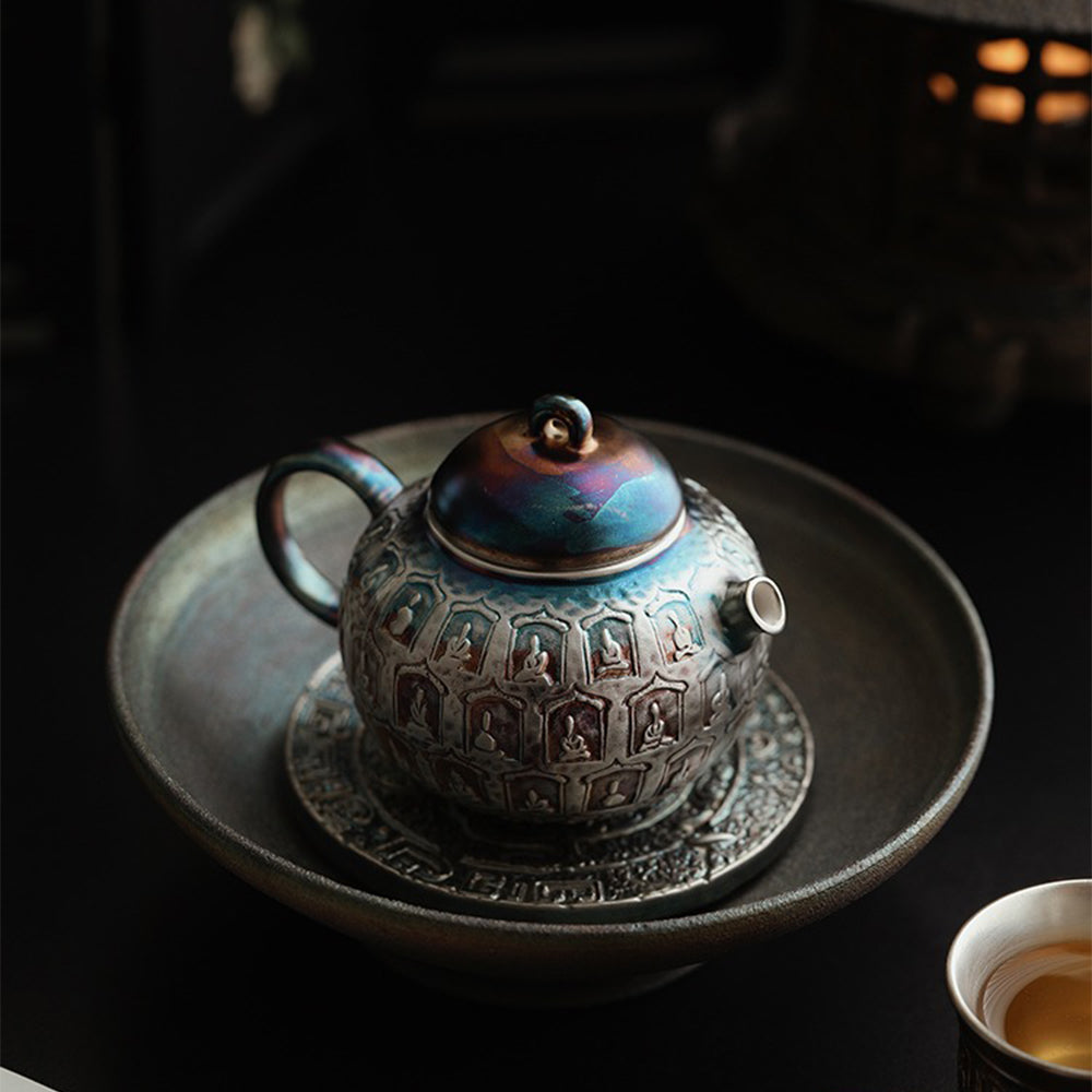 Colorful Silver-Plated Ceramic Buddhas Teapot