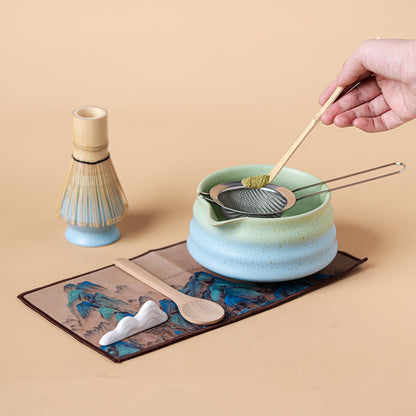 Japanese Gradient Green &amp; Blue Matcha Tea Set