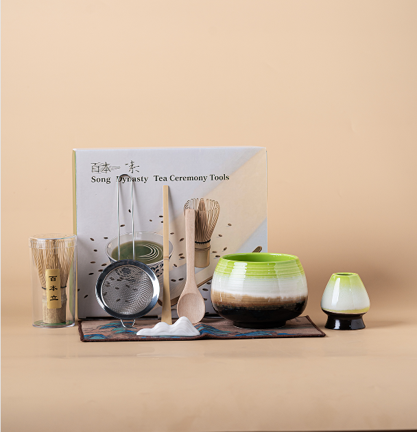 Japanese Kiln Changed Green Matcha Tea Set
