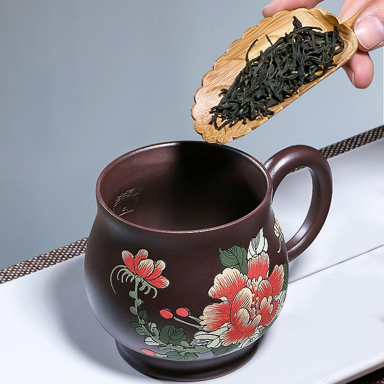 Handmade Yixing Purple Clay Peony Tea Cup - Thumbnail 3
