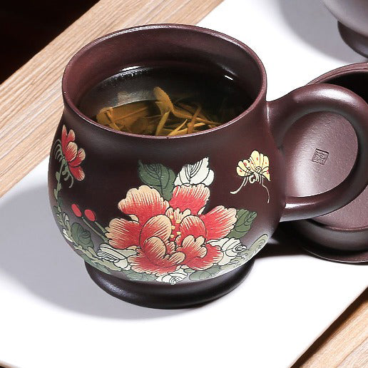 Handmade Yixing Purple Clay Peony Tea Cup