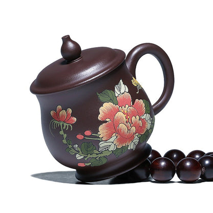 Handmade Yixing Purple Clay Peony Tea Cup
