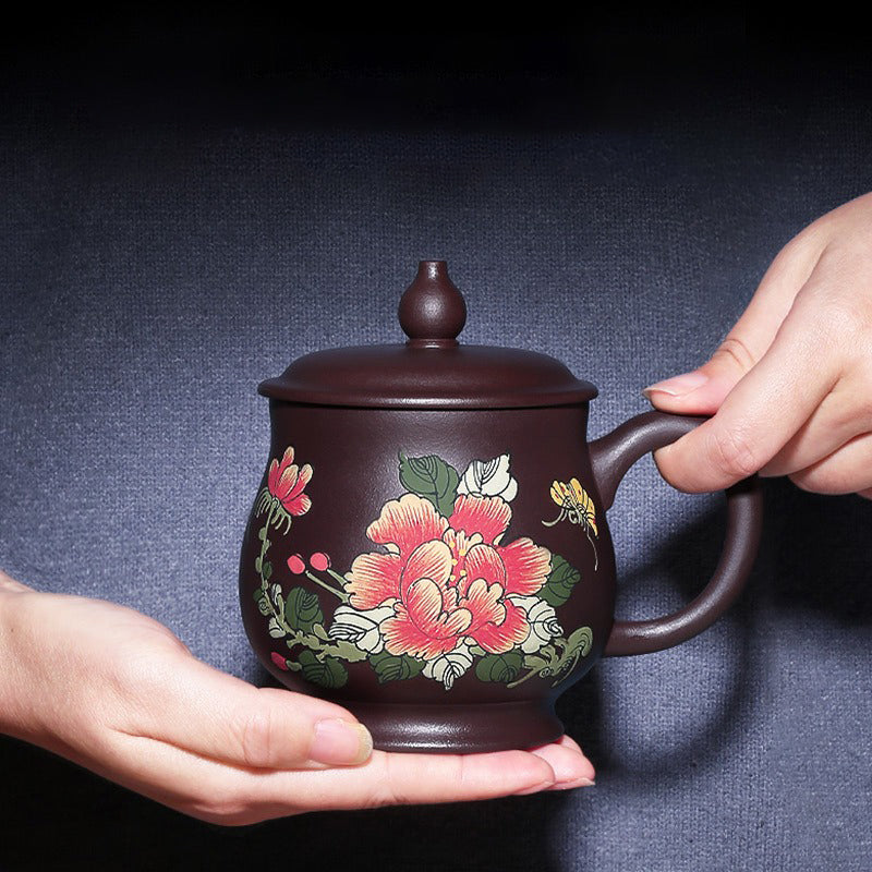 Handmade Yixing Purple Clay Peony Tea Cup