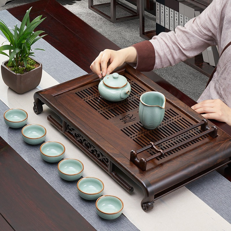 Ebony Wood Tea Tray With Cup Holder