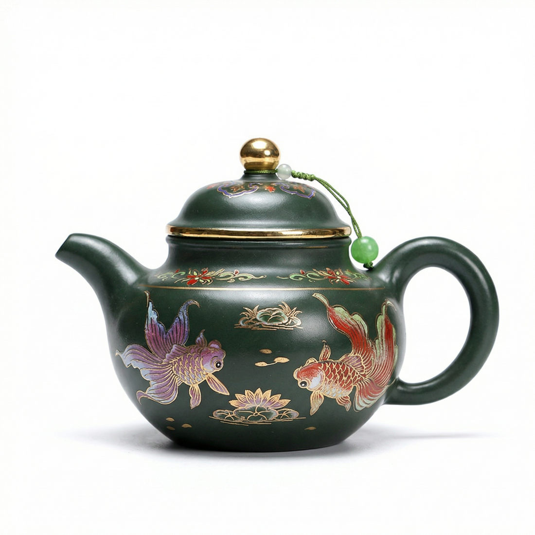 Yixing Green Clay Goldfish Duo Qiu Teapot