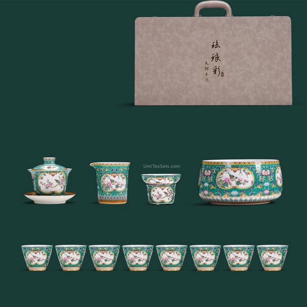 Enamel Porcelain Four Seasons Tea Set