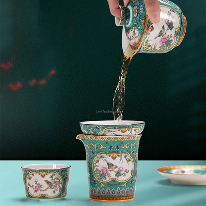 Enamel Porcelain Four Seasons Tea Set