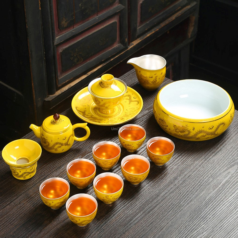 Chinese Dragon and Phoenix Porcelain Tea Set