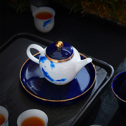 White And Blue Porcelain Hand Painted Goldfish Tea Set