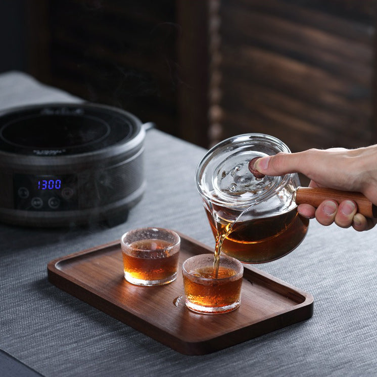 Glass Teapot With Wooden Handle - Thumbnail 2