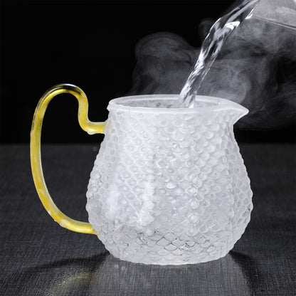 Ice Block Glass Teapot WIth Color Handle