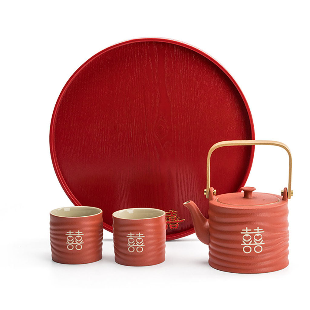 Double Happiness Lines Wedding Tea Set