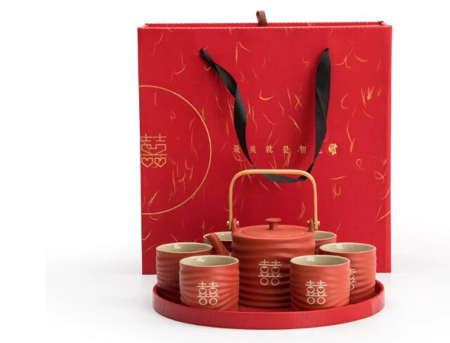 Double Happiness Lines Wedding Tea Set