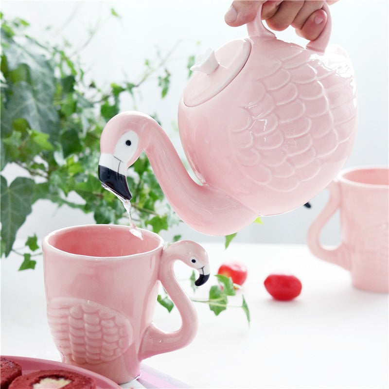 Dusky Pink Floral Ceramic Teapot and Mug Set