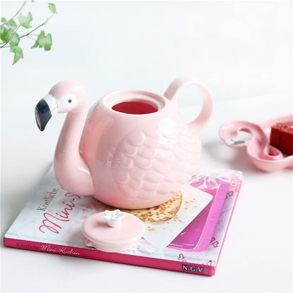 Ins Pink Flamingos Teapot With Cup