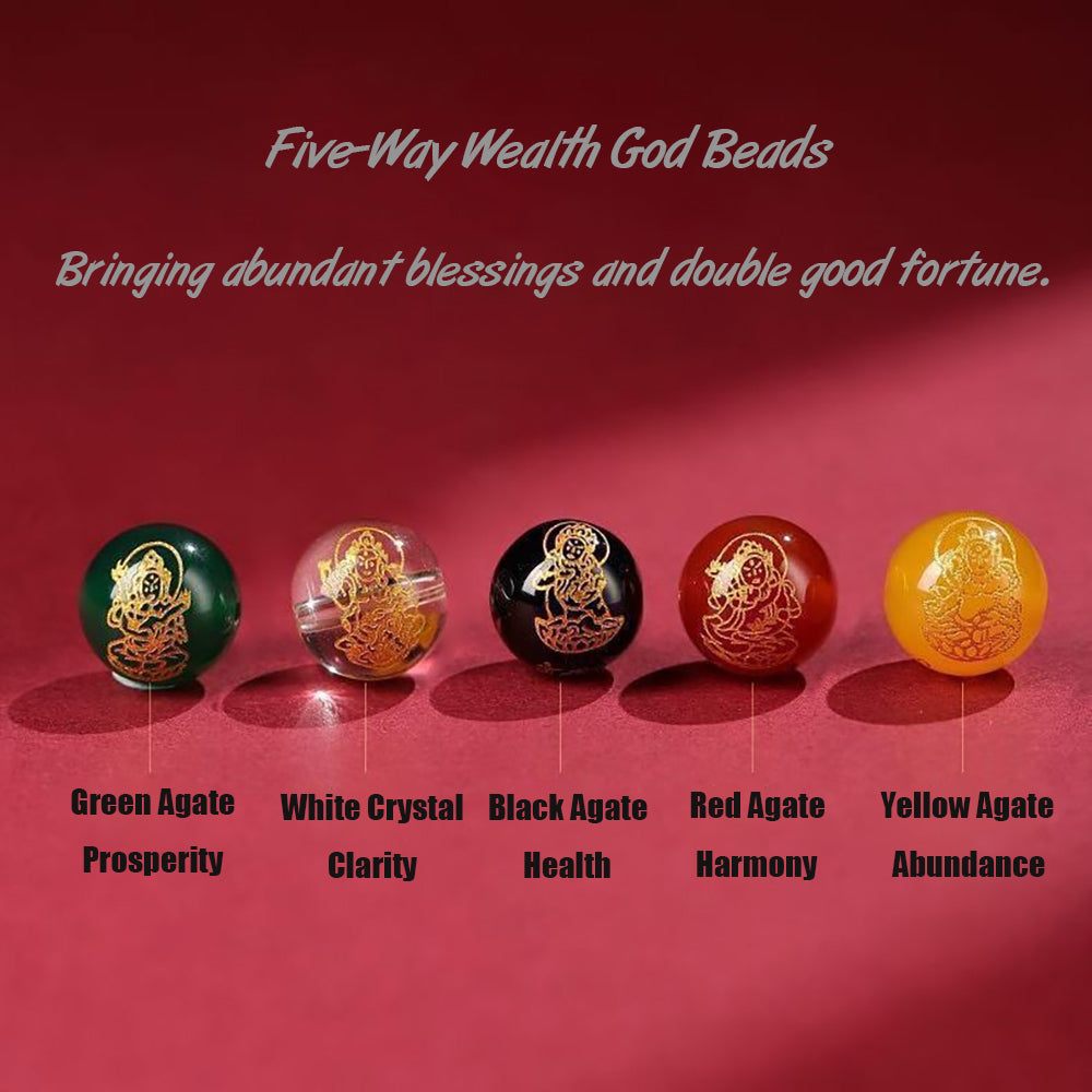Five Gods of Wealth &amp; Pixiu Cinnabar Bead Bracelet