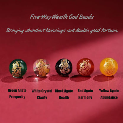 Five Gods of Wealth &amp; Pixiu Cinnabar Bead Bracelet