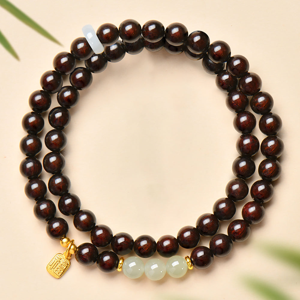 Sandalwood &amp; Hetian Jade Bead Bracelet