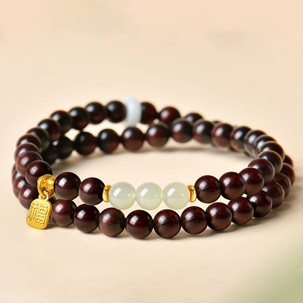 Sandalwood &amp; Hetian Jade Bead Bracelet