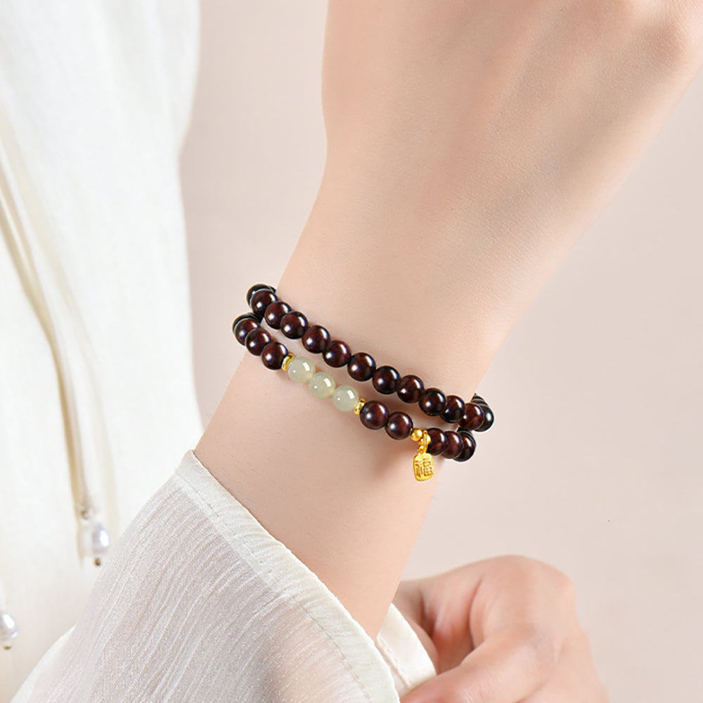 Sandalwood &amp; Hetian Jade Bead Bracelet