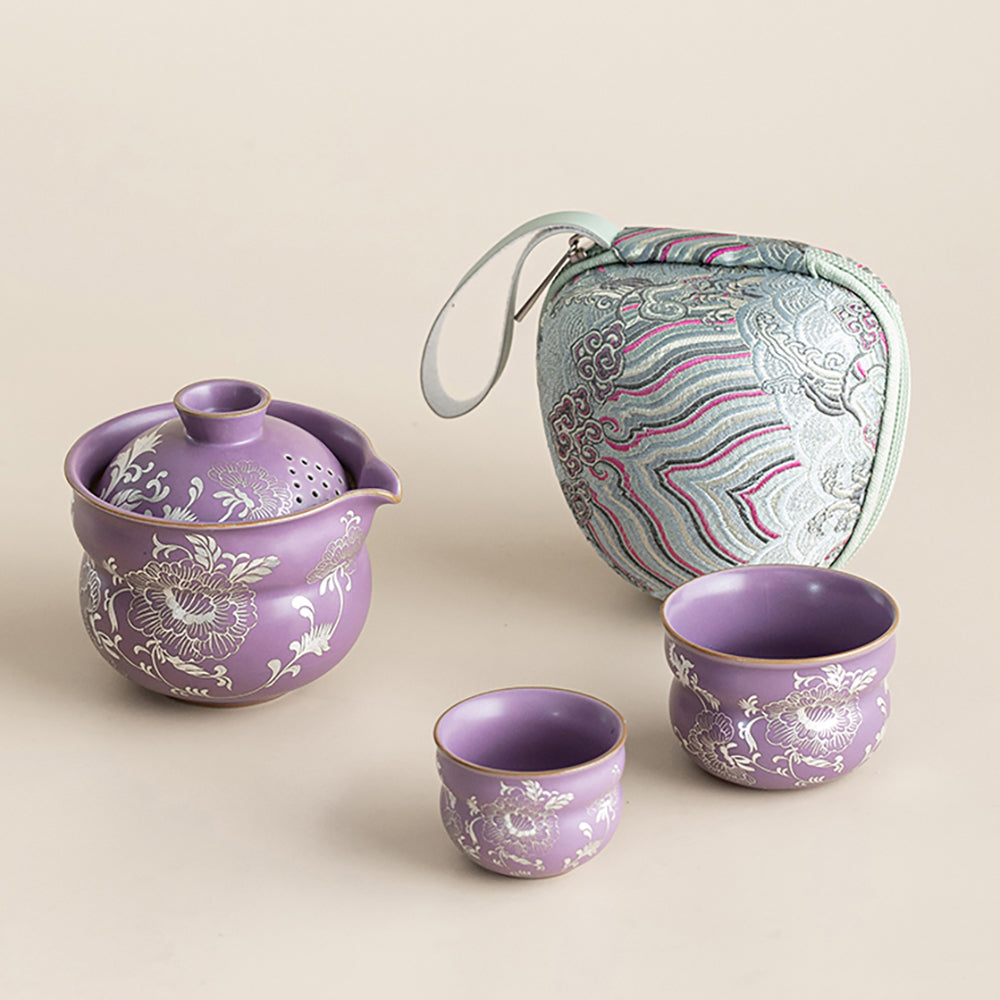 Purple Ruyao Peony Travel Tea Set