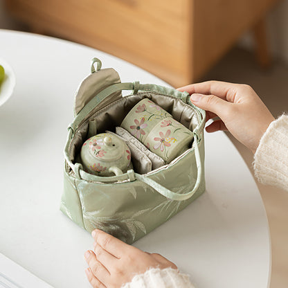 Green Ceramic Gesang Flower Travel Tea Set
