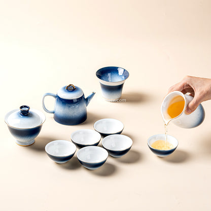 Gradient Blue Jade Porcelain Tea Set