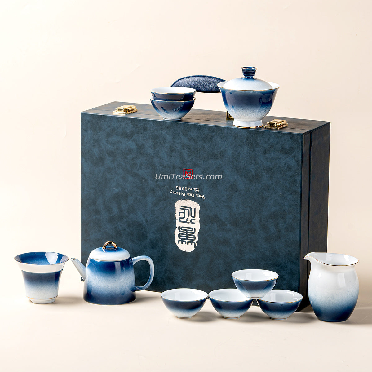 Gradient Blue Jade Porcelain Tea Set