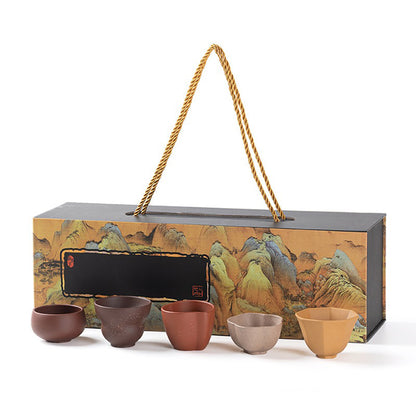 Purple Clay Five Blessings Tea Cup Set