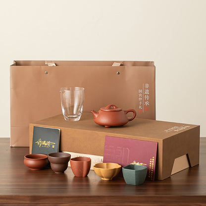 Yixing Purple Clay Five Blessings Tea Set