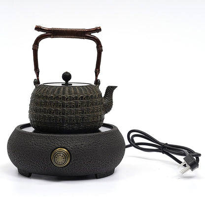 Japanese Bamboo Weaving Cast Iron Teapot