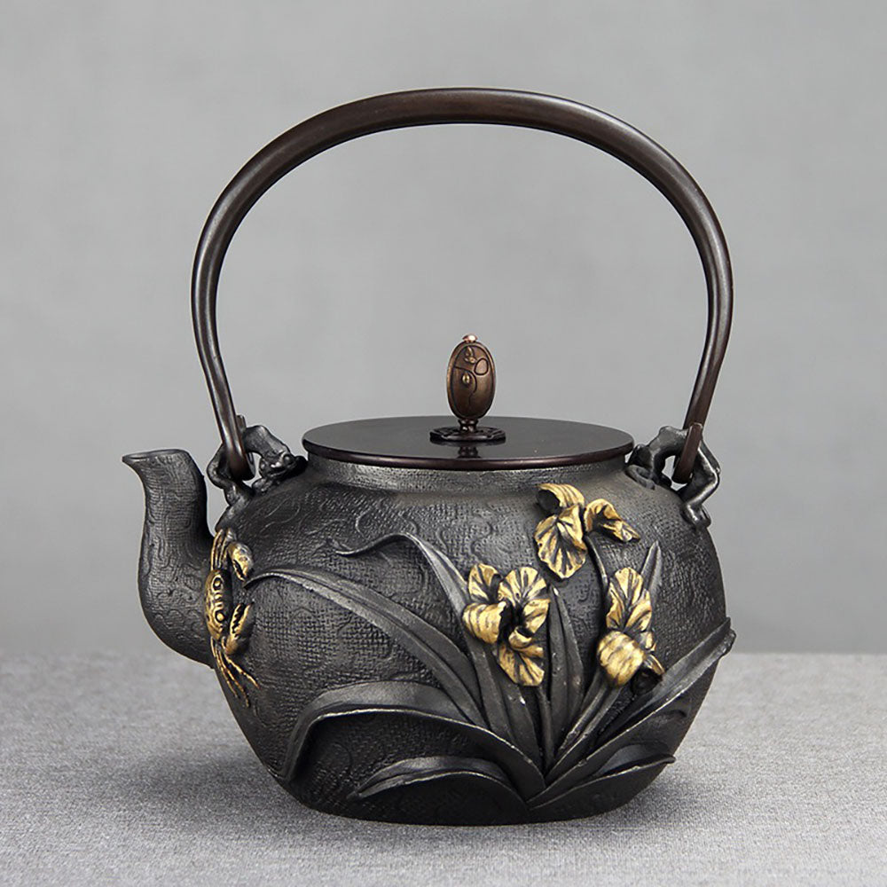 Japanese Orchids And Crabs Cast Iron Teapot