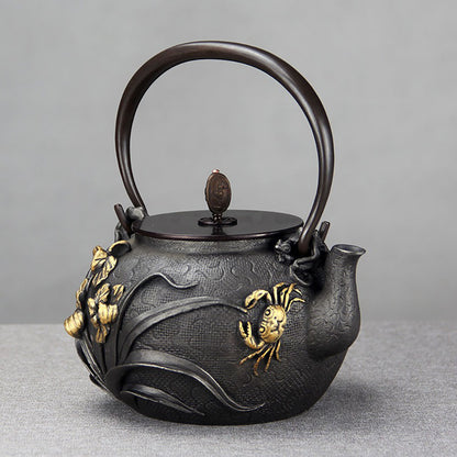 Japanese Orchids And Crabs Cast Iron Teapot