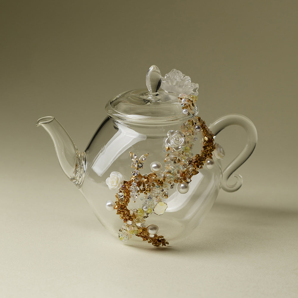 Sunset And White Rose Borosilicate Glass Teapot