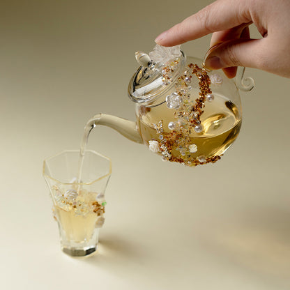 Sunset And White Rose Borosilicate Glass Teapot