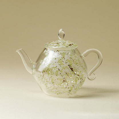Spring Pear Blossom Borosilicate Glass Teapot