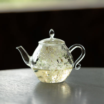Spring Pear Blossom Borosilicate Glass Teapot