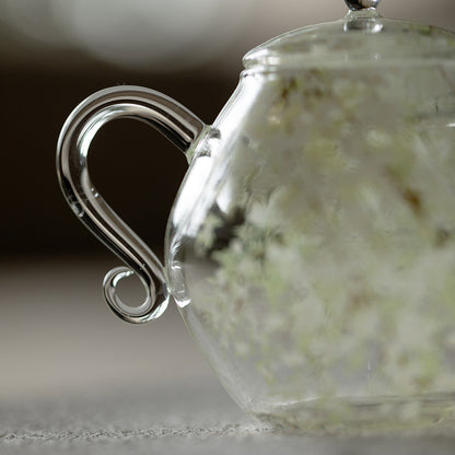 Spring Pear Blossom Borosilicate Glass Teapot