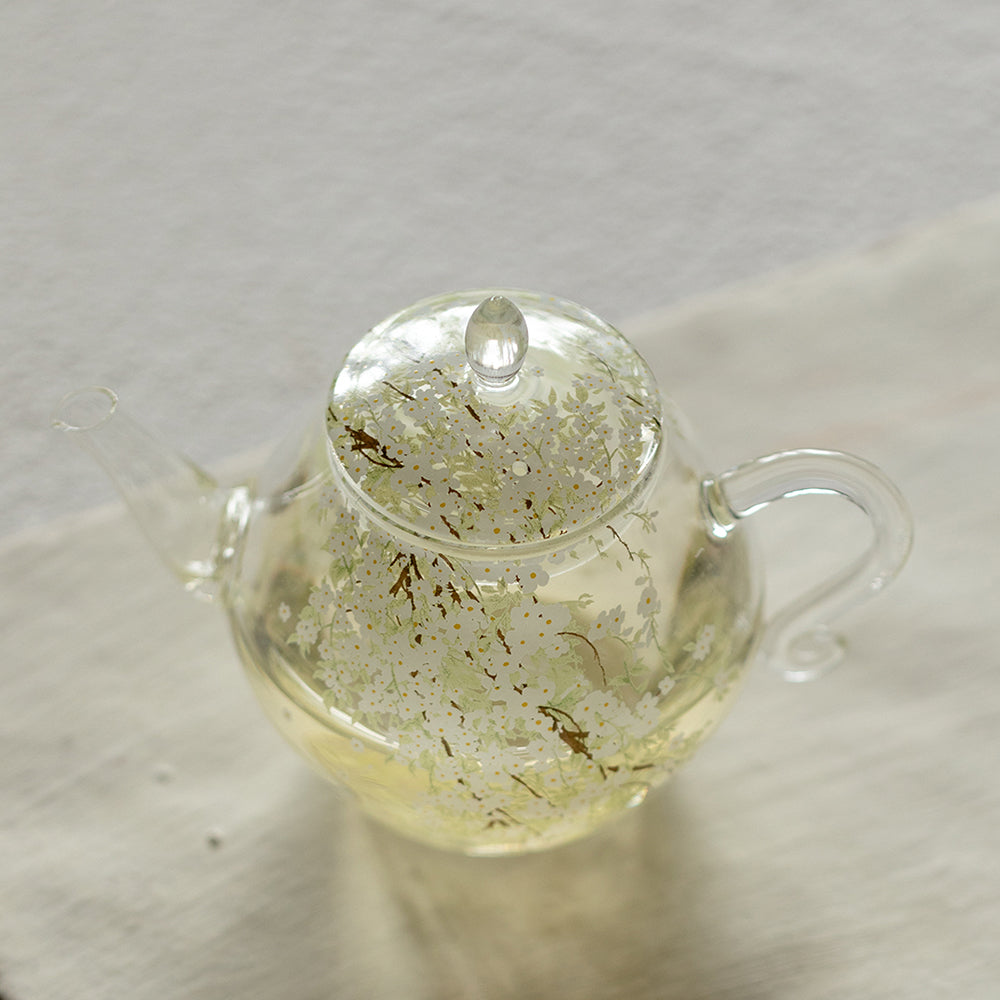 Spring Pear Blossom Borosilicate Glass Teapot