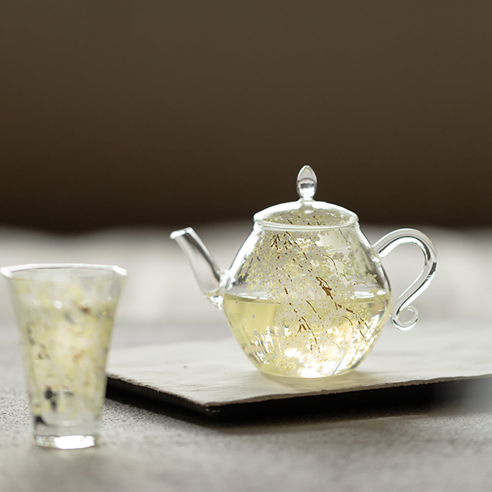 Spring Pear Blossom Borosilicate Glass Teapot