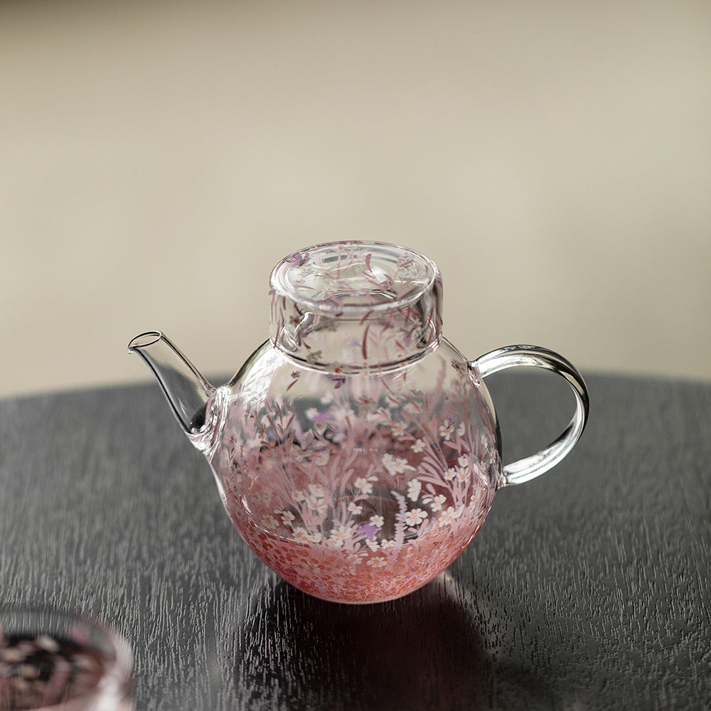 Pink Blossom Borosilicate Glass Teapot