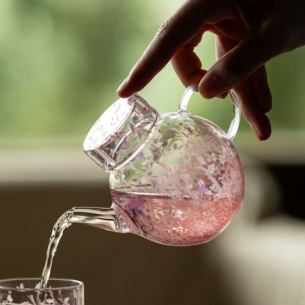 Pink Blossom Borosilicate Glass Teapot