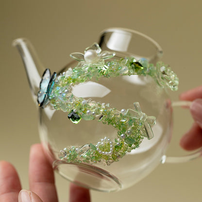 Green Butterfly Borosilicate Glass Teapot