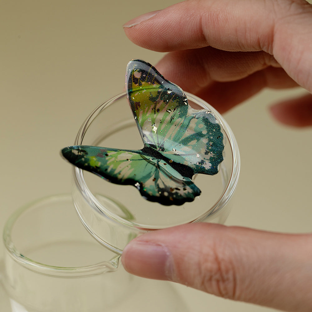 Green Butterfly Borosilicate Glass Teapot